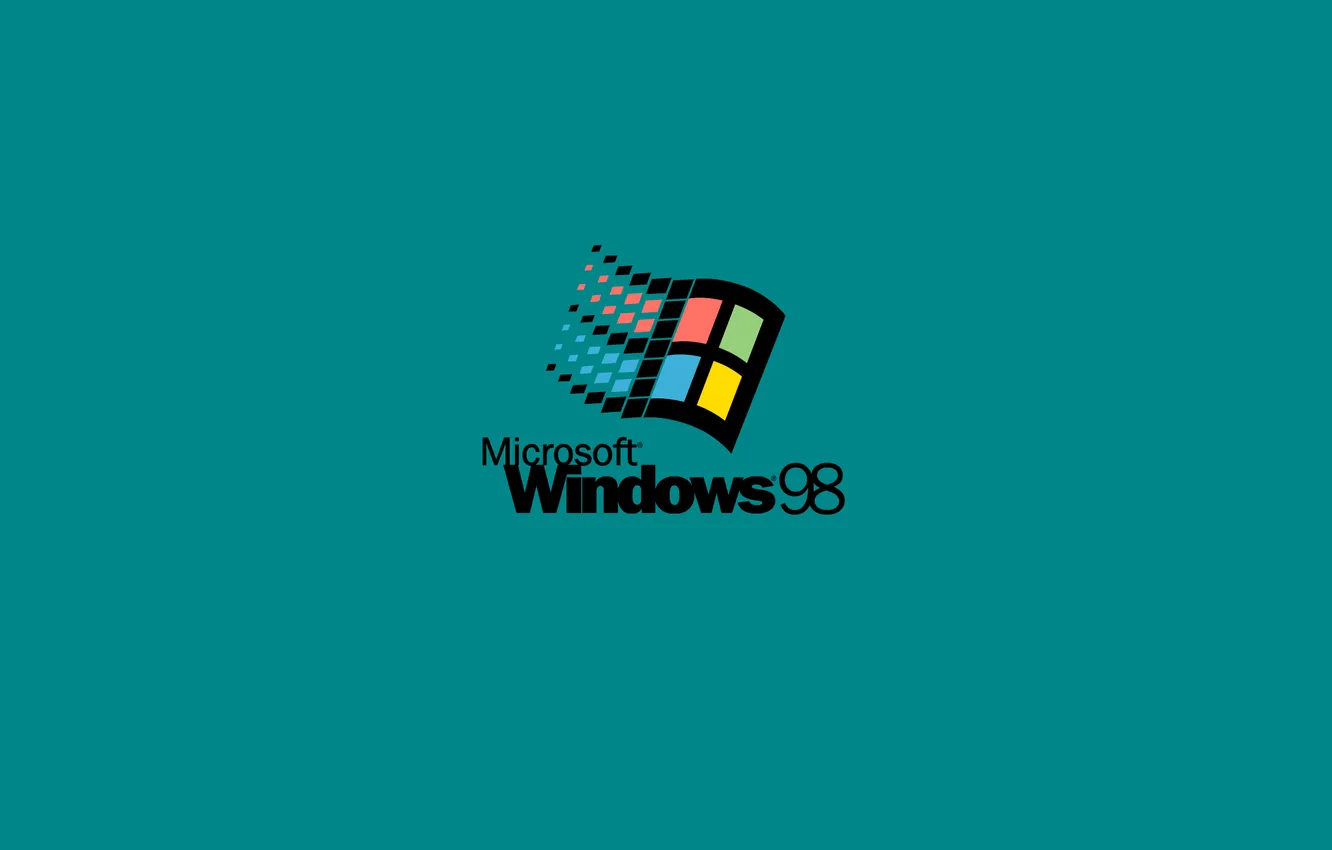 Photo wallpaper logo, windows, saver, Windows, turquoise background, Microsoft, Windows 98, windows 98