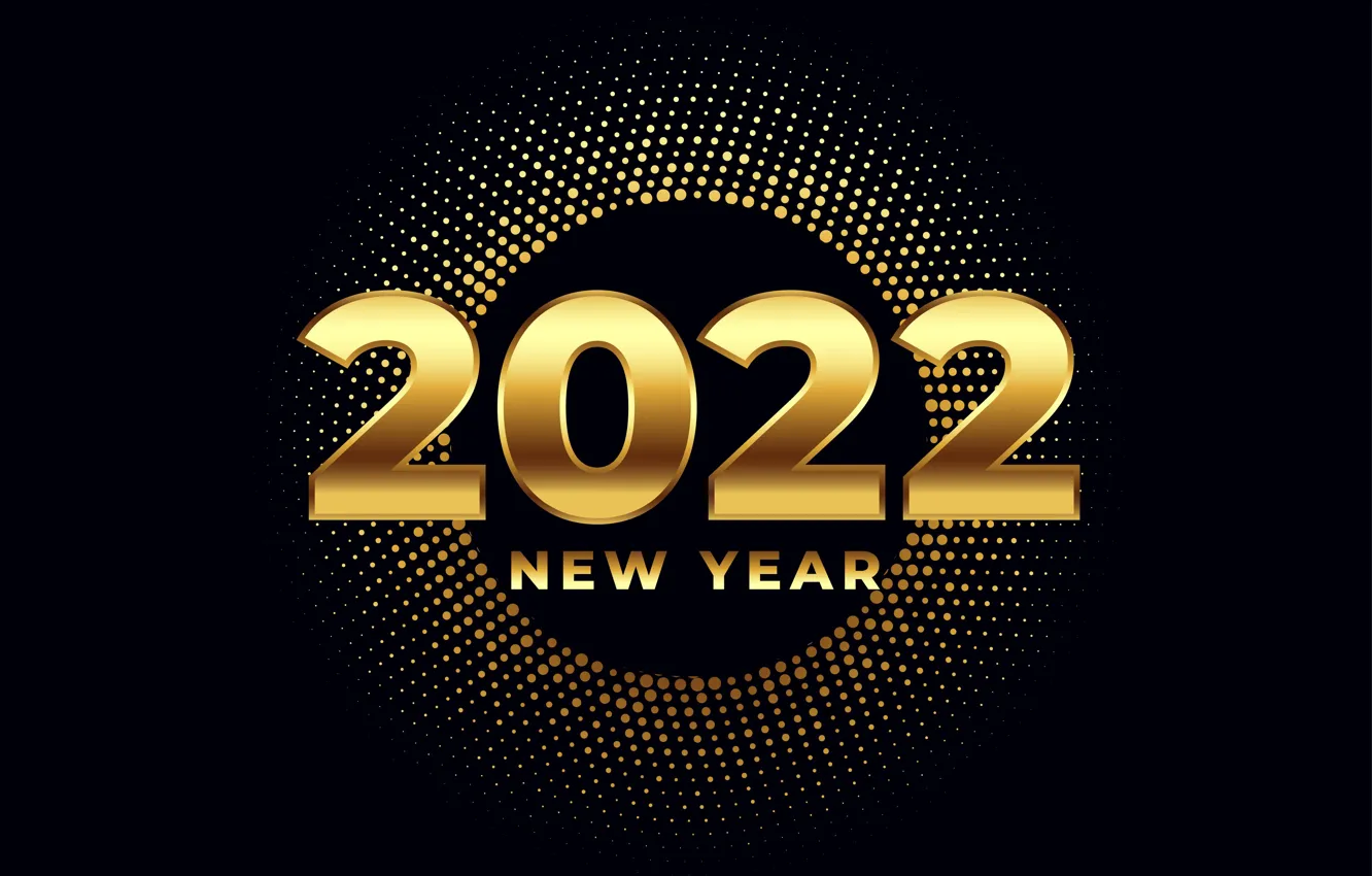 Photo wallpaper gold, figures, New year, golden, black background, new year, happy, decoration