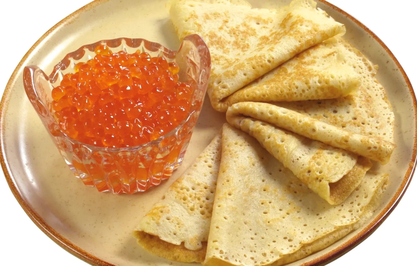 Photo wallpaper Breakfast, pancakes, caviar, pancakes