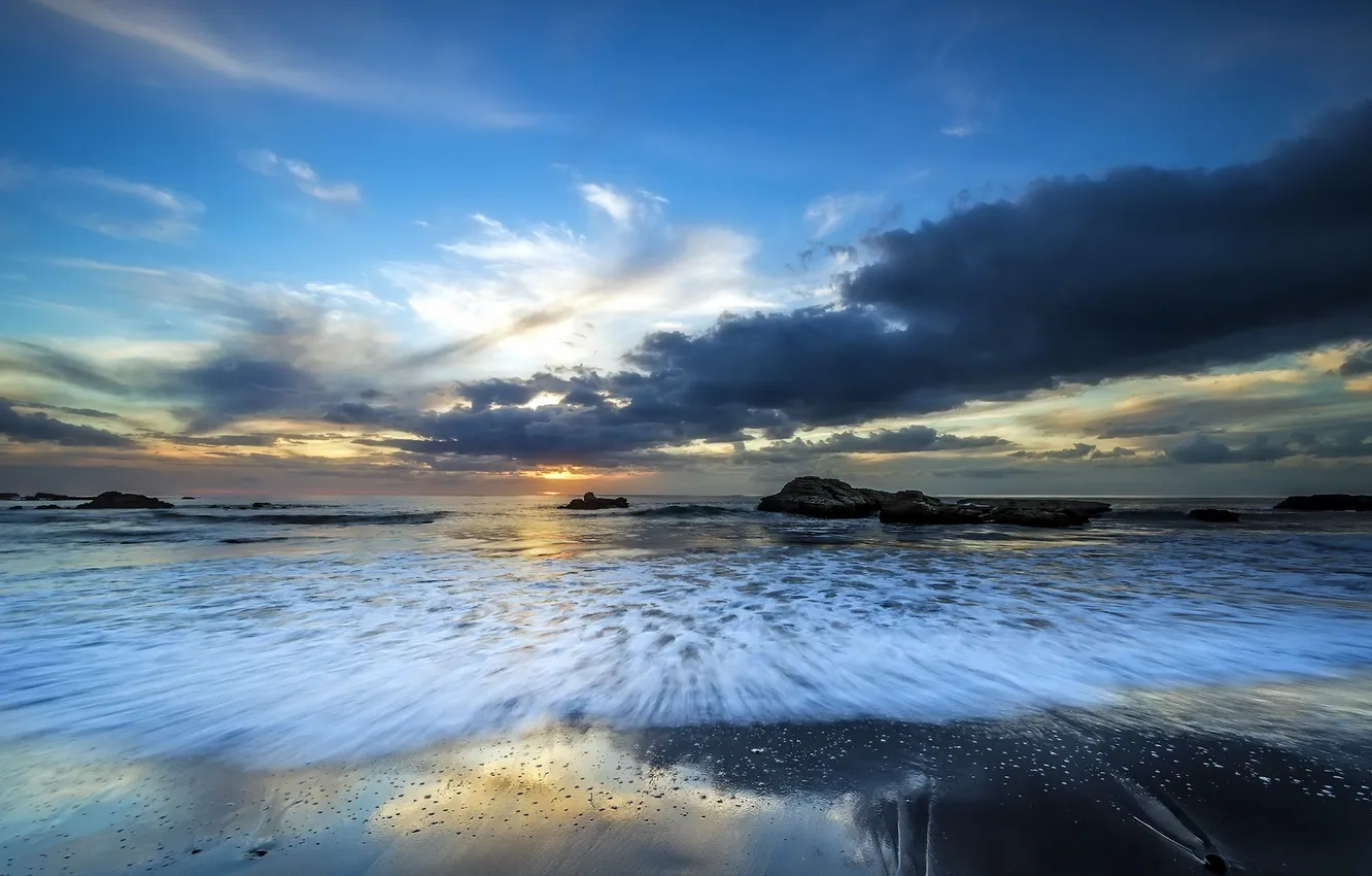 Photo wallpaper sea, landscape, sunset