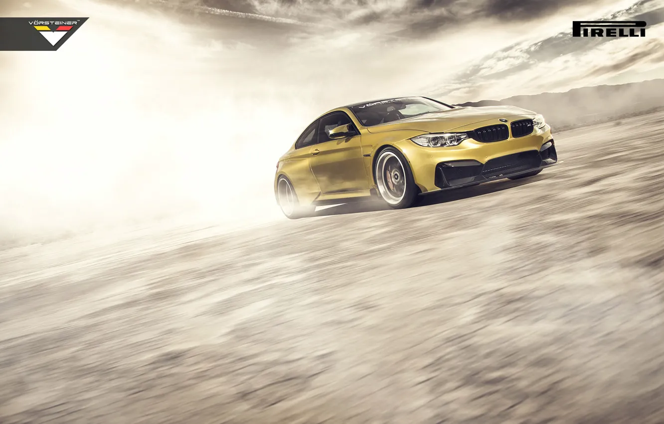 Photo wallpaper BMW, Car, Vorsteiner, Yellow, Pirelli, Wheels, 2015, GTRS4