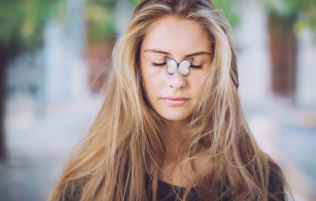 Photo wallpaper girl, butterfly, hair, portrait, blonde, photographer, girl, photography