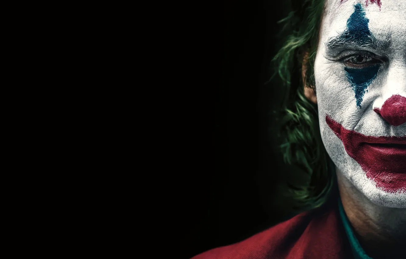 Photo wallpaper face, Joker, black background, Joker, makeup, Joaquin Phoenix, Joaquin Phoenix
