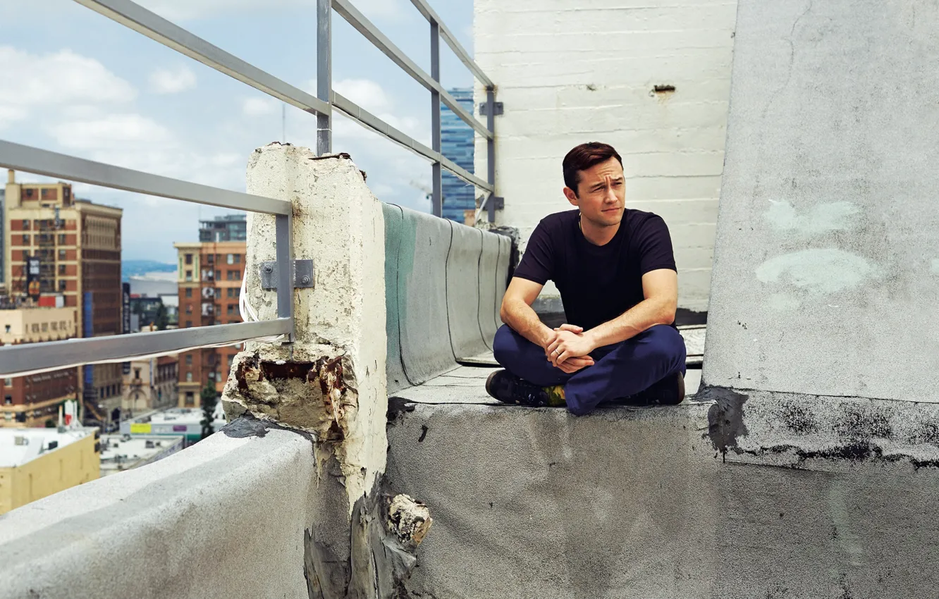 Photo wallpaper roof, view, actor, photoshoot, the parapet, Joseph Gordon-Levitt, Joseph Gordon-Levitt, 2015