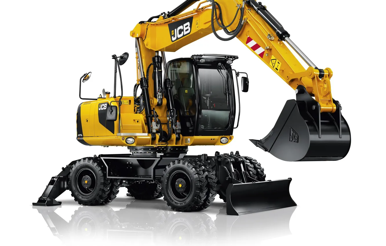 Photo wallpaper white background, excavator, JCB