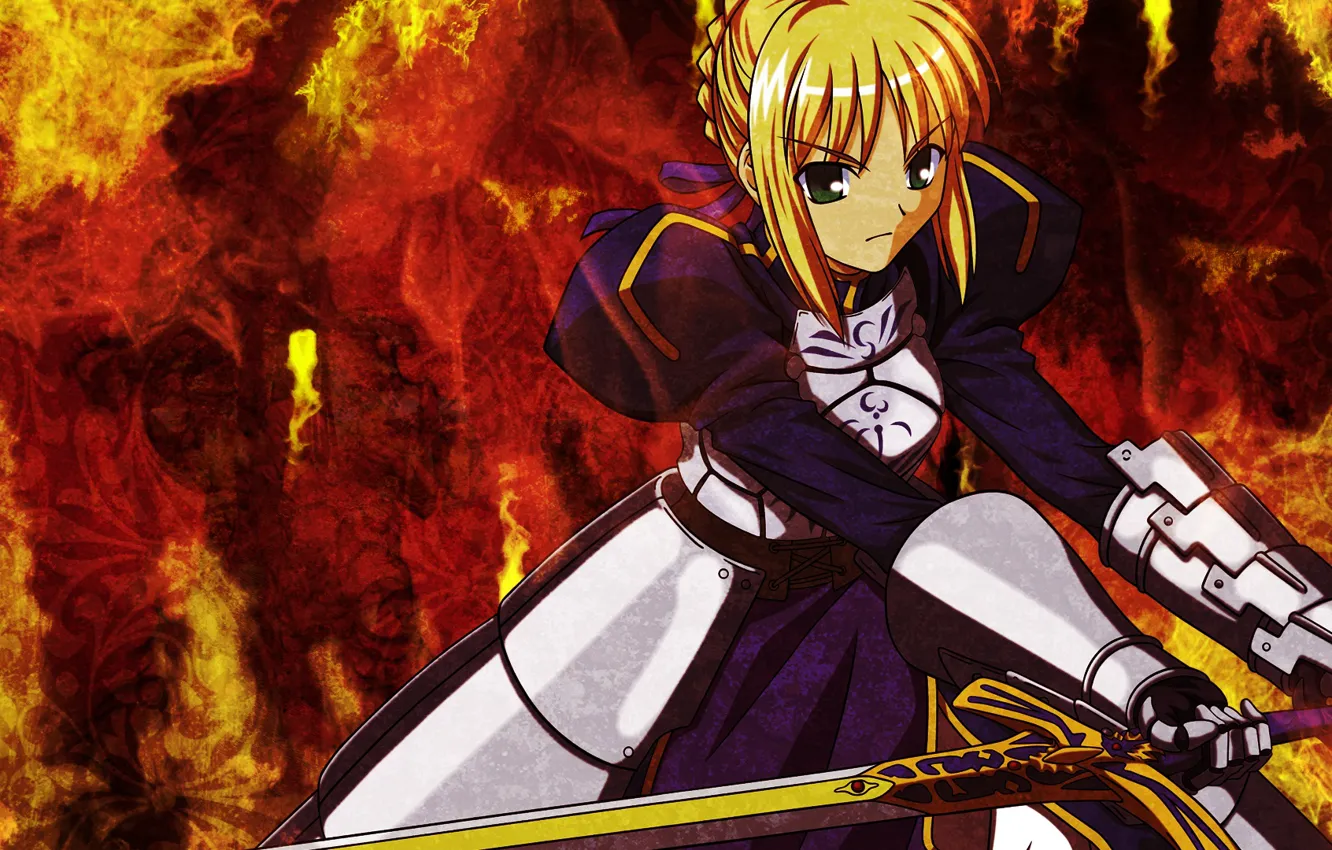 Photo wallpaper girl, fire, flame, sword, the saber, Fate stay night, Fate / Stay Night