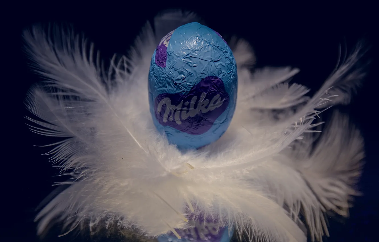Photo wallpaper eggs, feathers, candy