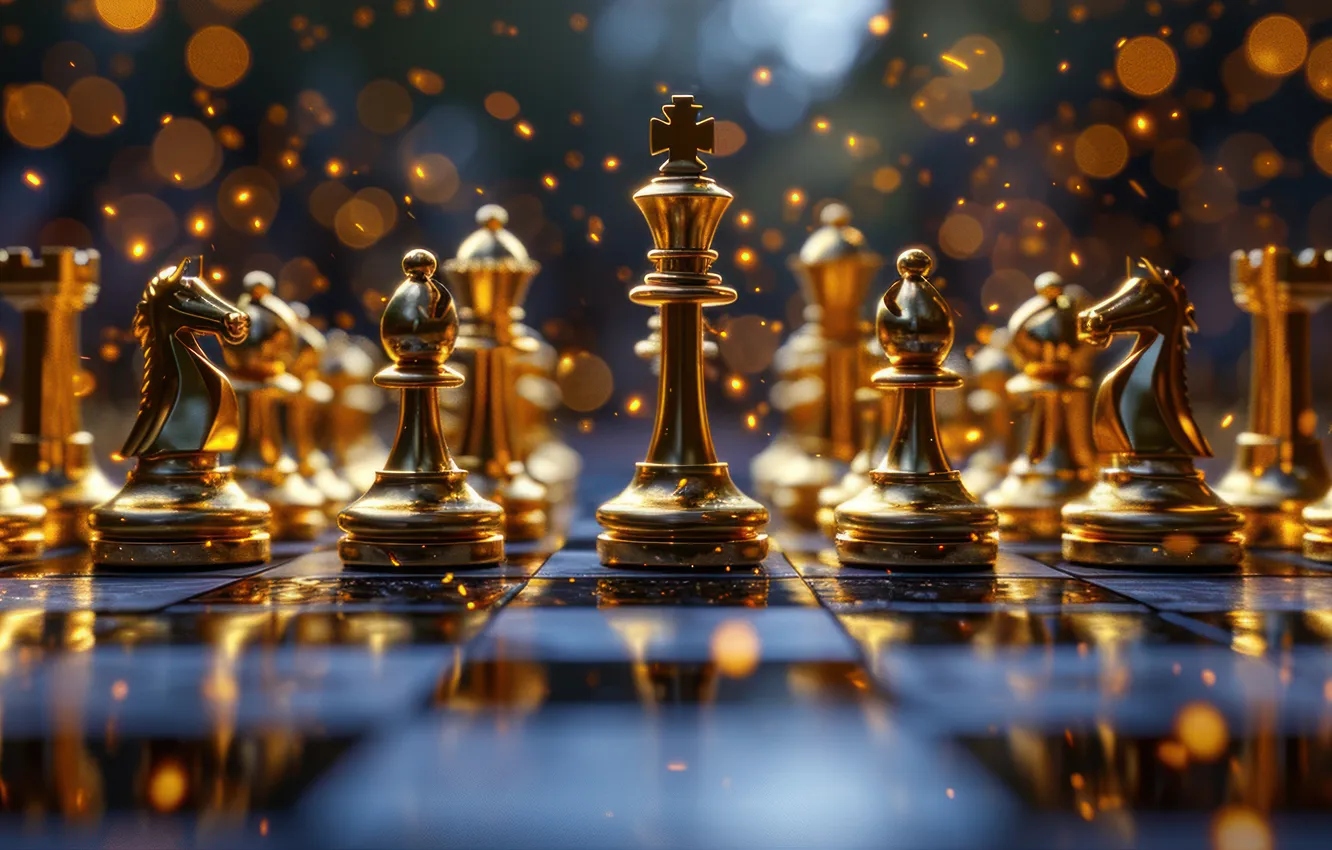 Photo wallpaper light, reflection, lights, Shine, horses, sequins, chess, gold plated