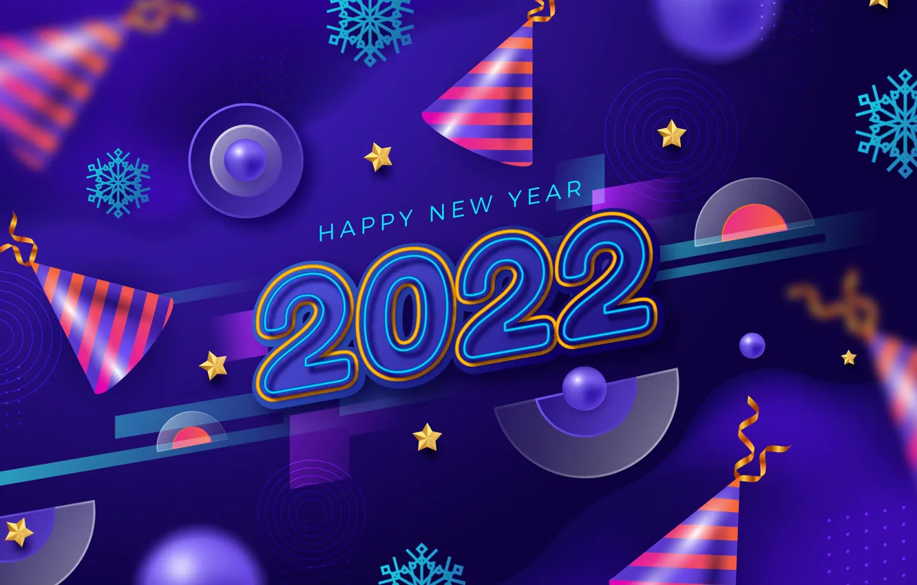 Photo wallpaper snowflakes, figures, New year, stars, 2022