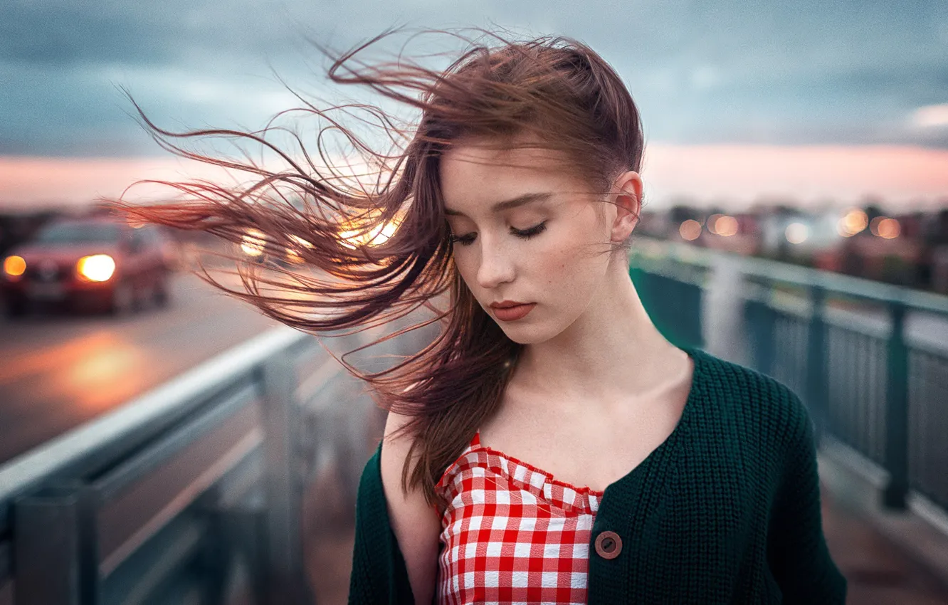 Photo wallpaper girl, face, the wind, hair, closed eyes, Renat Fotov, Polina Golubinskaya