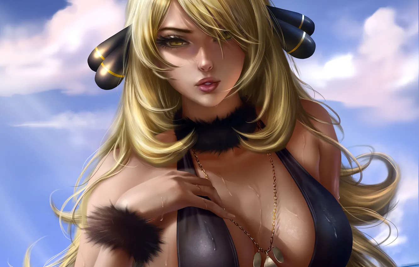 Photo wallpaper girl, sexy, wet, cleavage, long hair, boobs, anime, beautiful