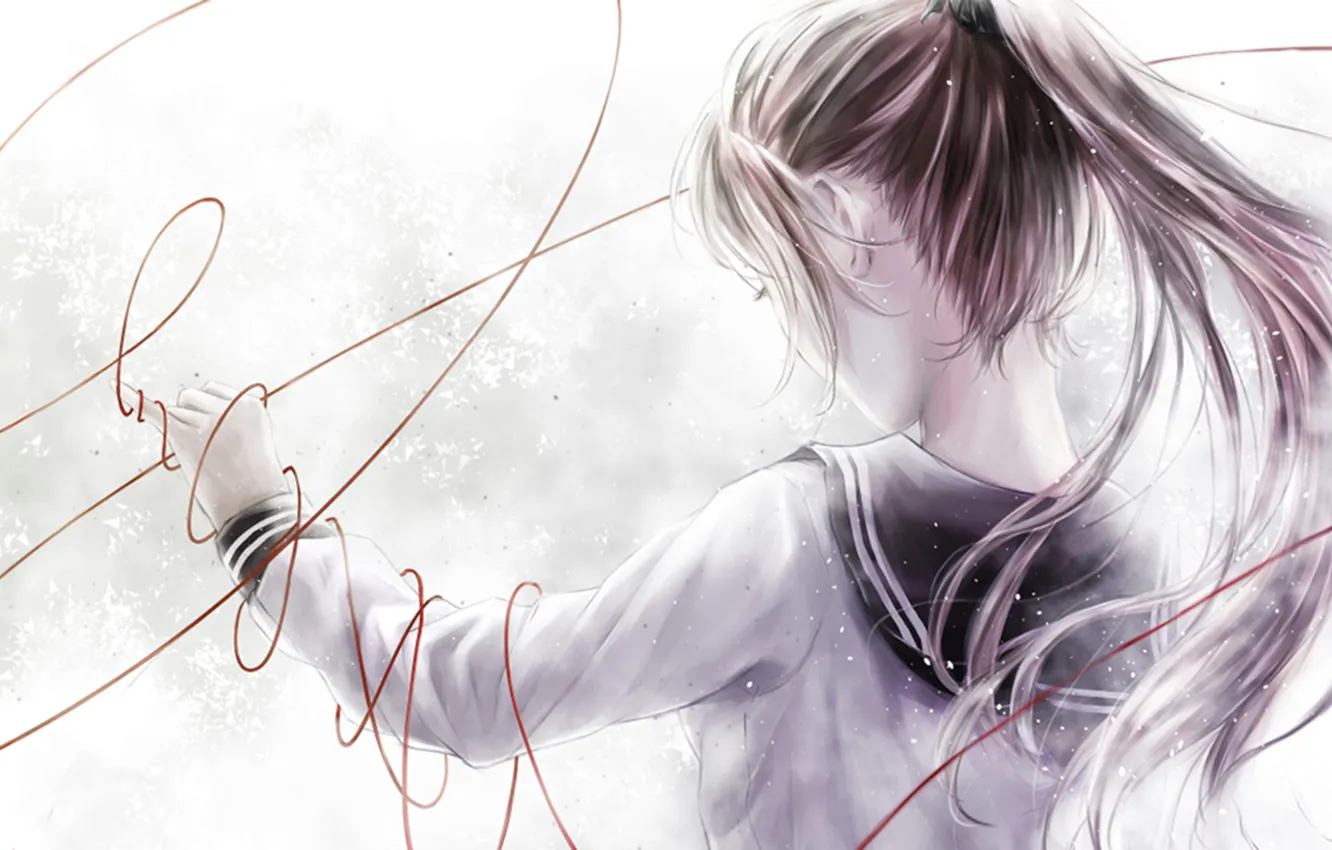 Photo wallpaper the wind, girl, tail, form, red thread