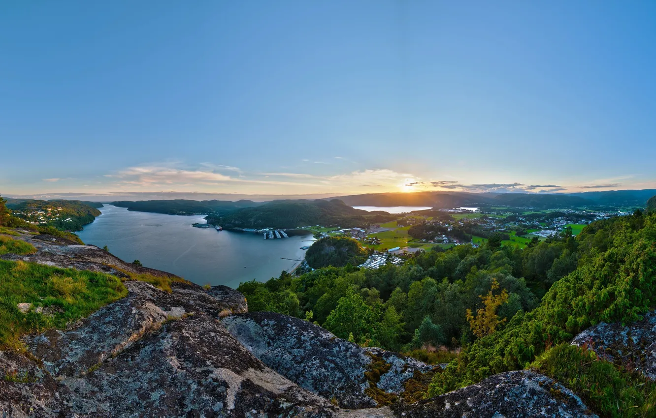 Photo wallpaper forest, the sky, water, trees, landscape, sunset, nature, river