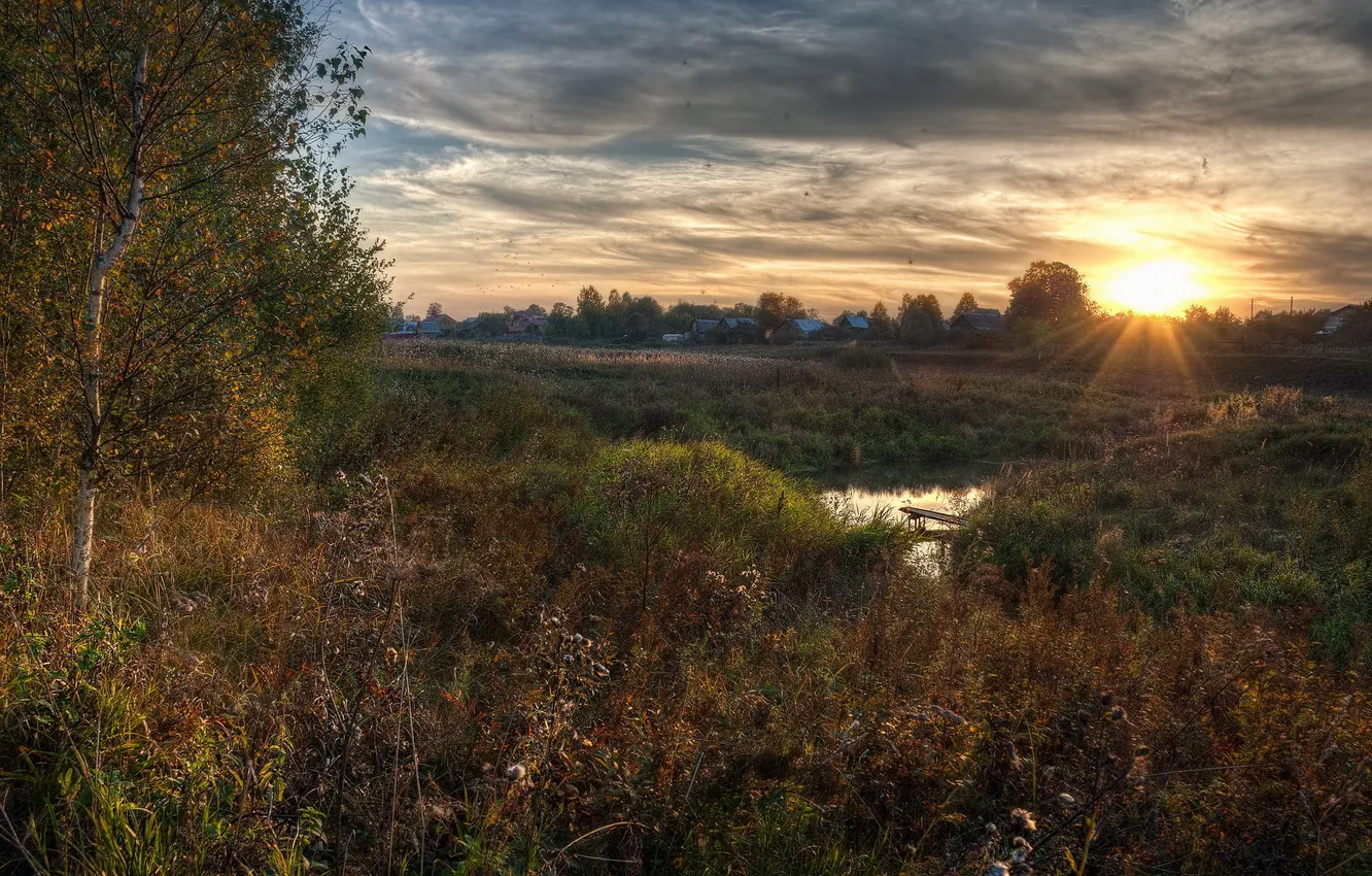Photo wallpaper landscape, sunset, river
