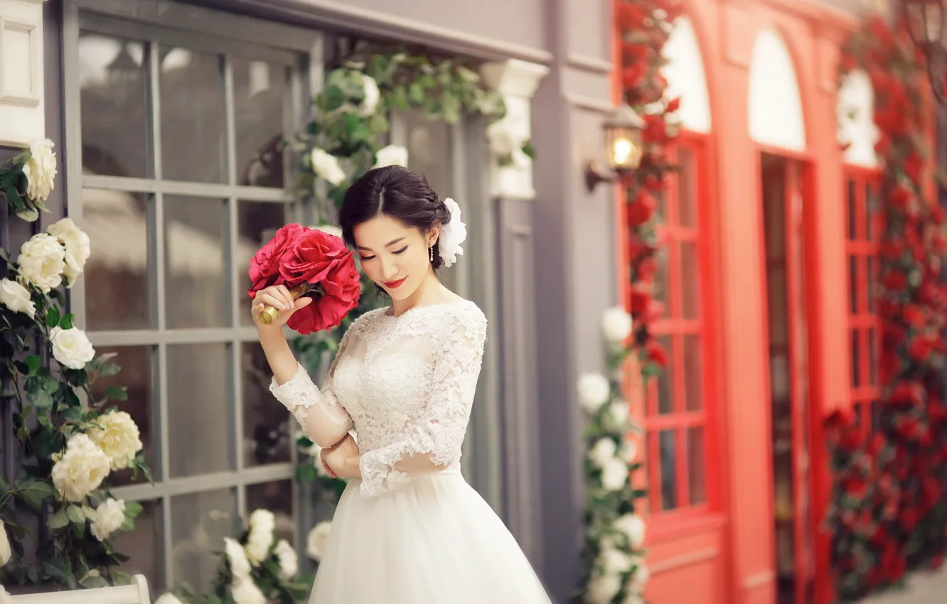 Photo wallpaper girl, flowers, style