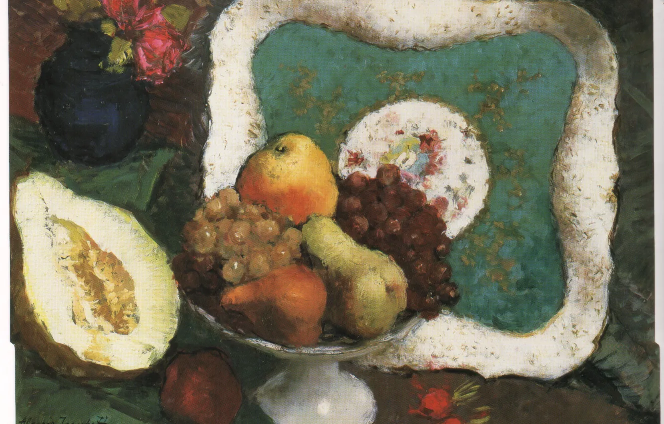 Photo wallpaper flowers, apples, grapes, vase, pear, zucchini, radishes, ISSUPOFF