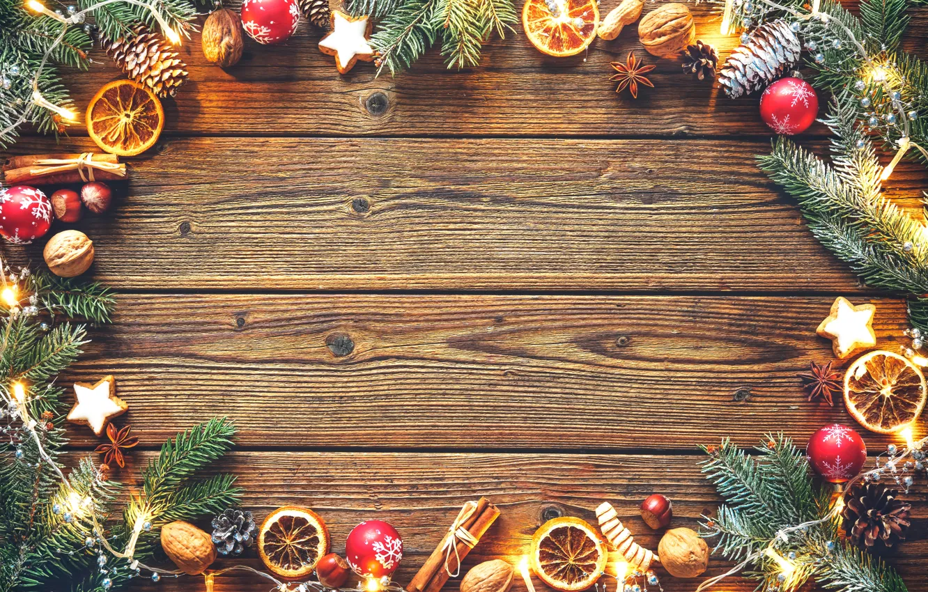 Photo wallpaper balls, tree, orange, cookies, Christmas, New year, garland, bumps