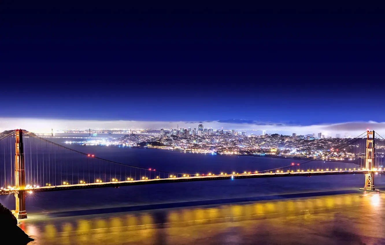 Photo wallpaper night, bridge, lights, 156, San Francisco, Golden Gate