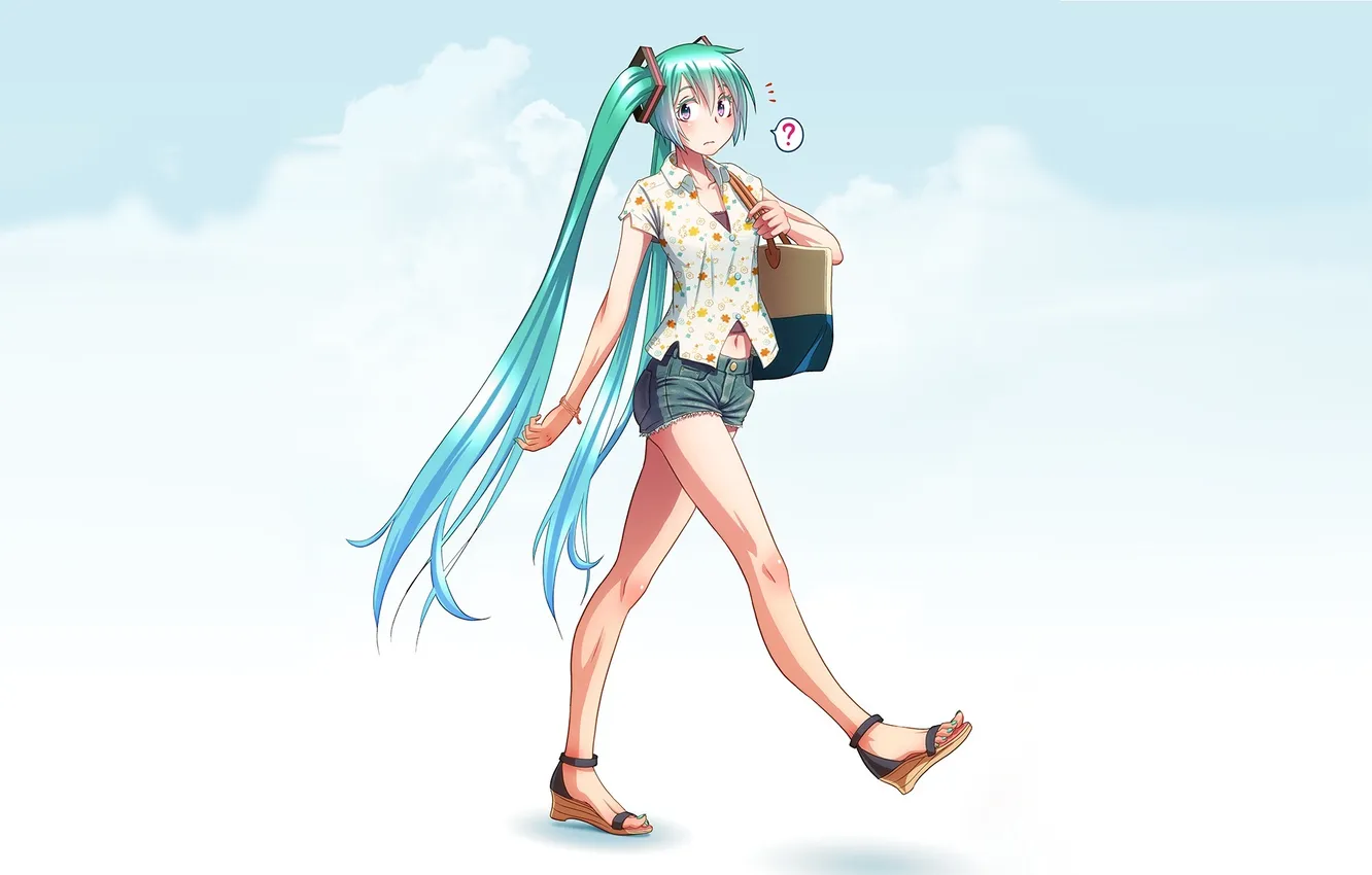 Photo wallpaper the sky, girl, clouds, anime, art, question, bag, vocaloid