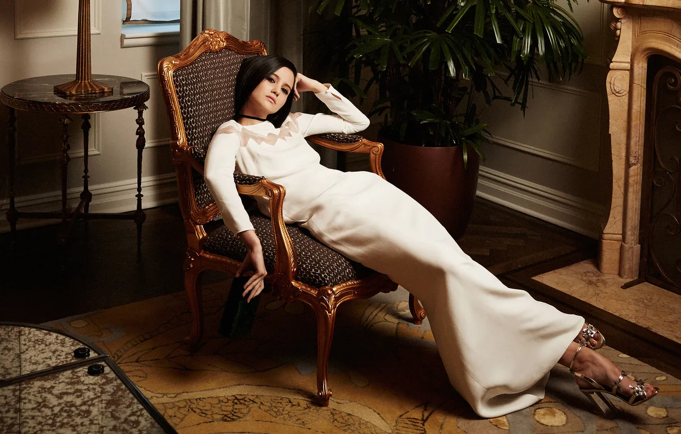 Photo wallpaper pose, interior, makeup, figure, dress, actress, brunette, hairstyle