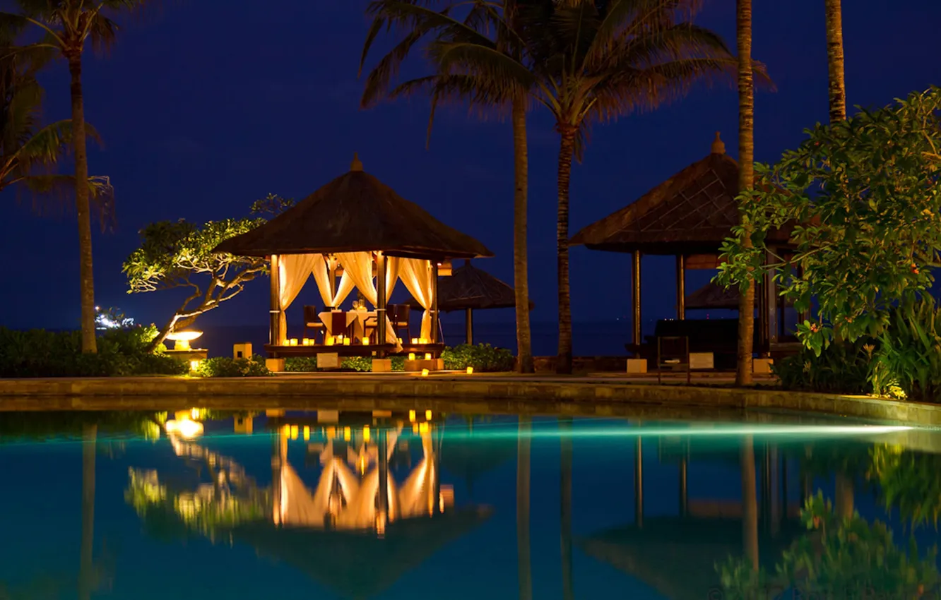 Photo wallpaper romance, the evening, candles, pool, dinner