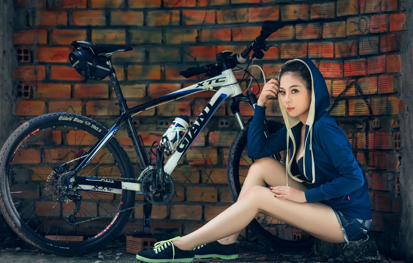 Photo wallpaper girl, bike, Asian