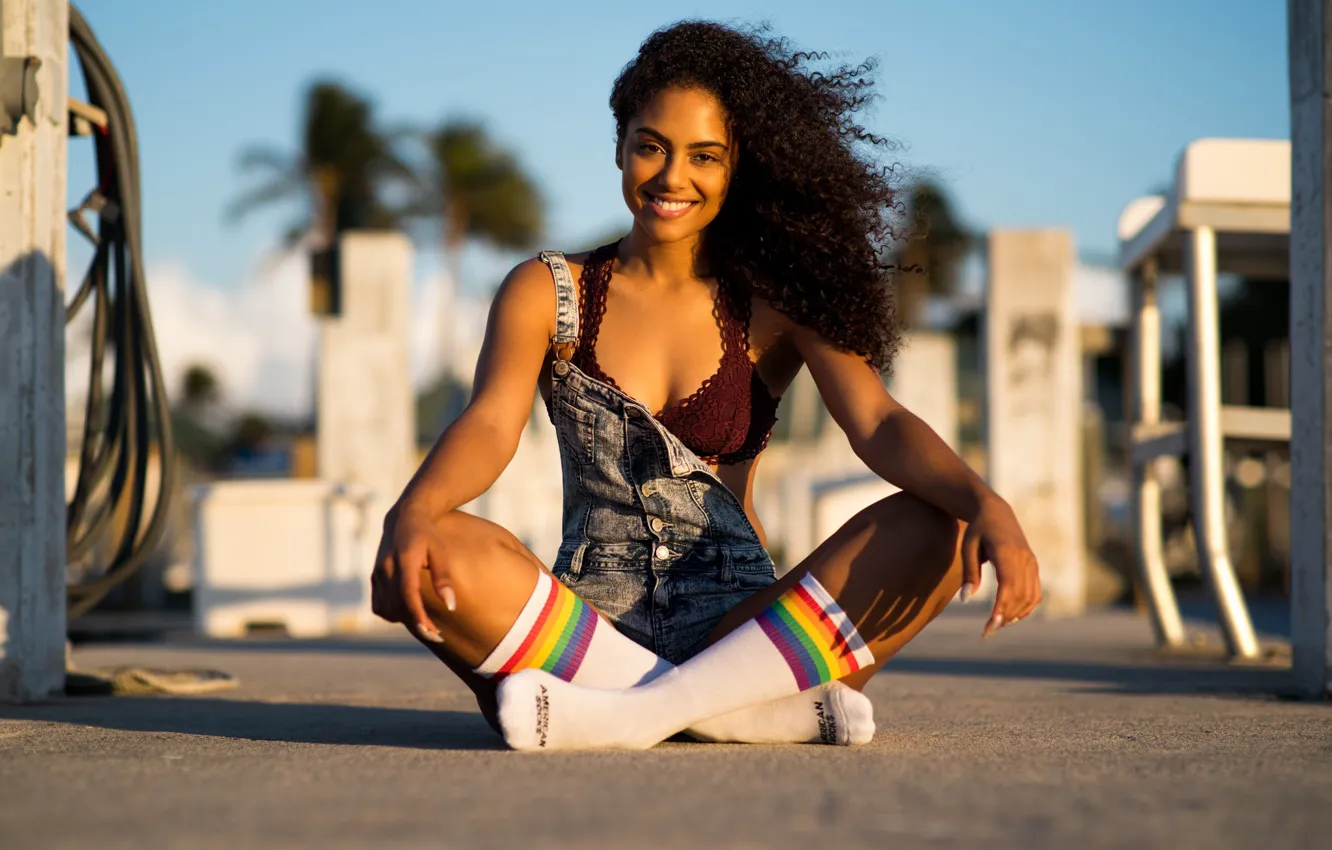 Photo wallpaper summer, girl, smile, sitting