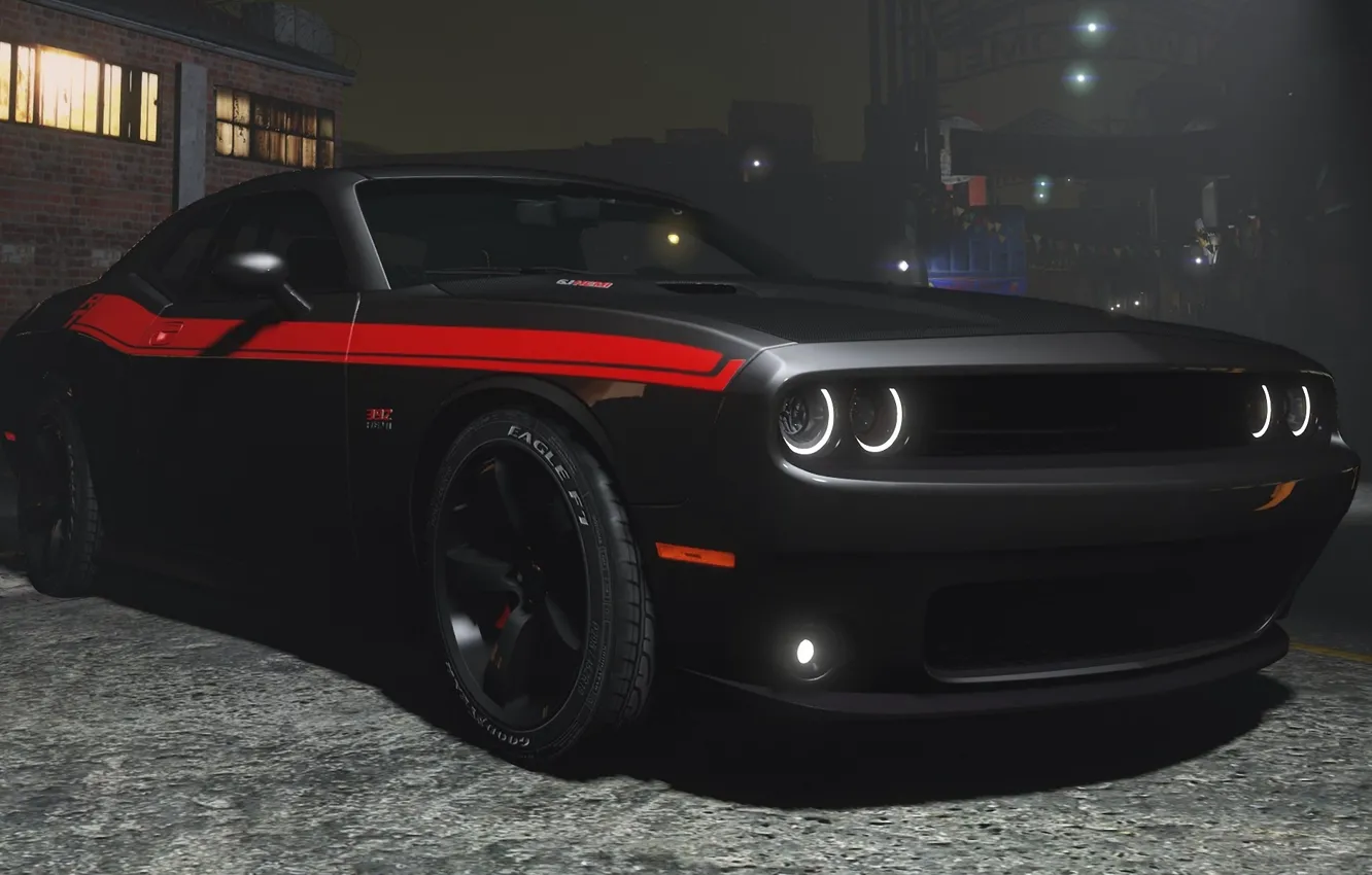 Photo wallpaper night, black, Dodge, Challenger, gta 5, 2015