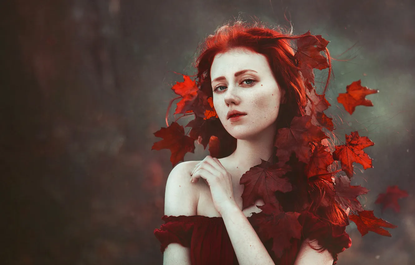Photo wallpaper autumn, girl, style, portrait, cosplay, autumn leaves, Eva Wald
