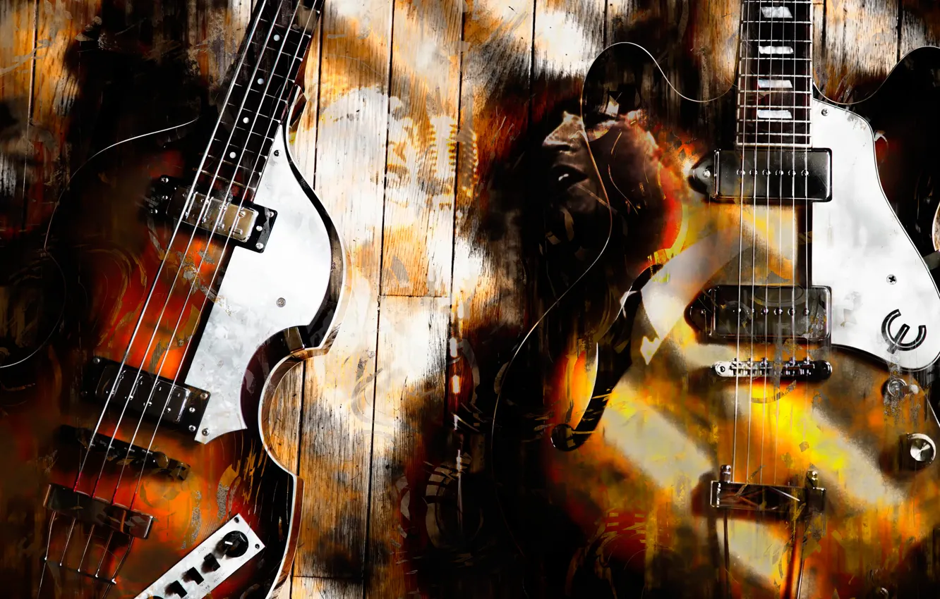 Photo wallpaper guitar, art, Paul McCartney, Legendary Duo
