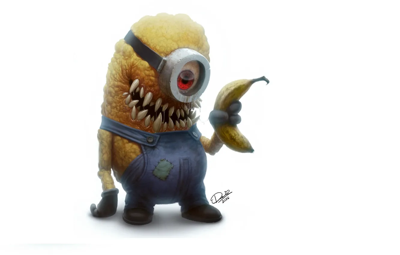 Photo wallpaper look, cartoon, monster, teeth, zombies, bananas, minion, Minion