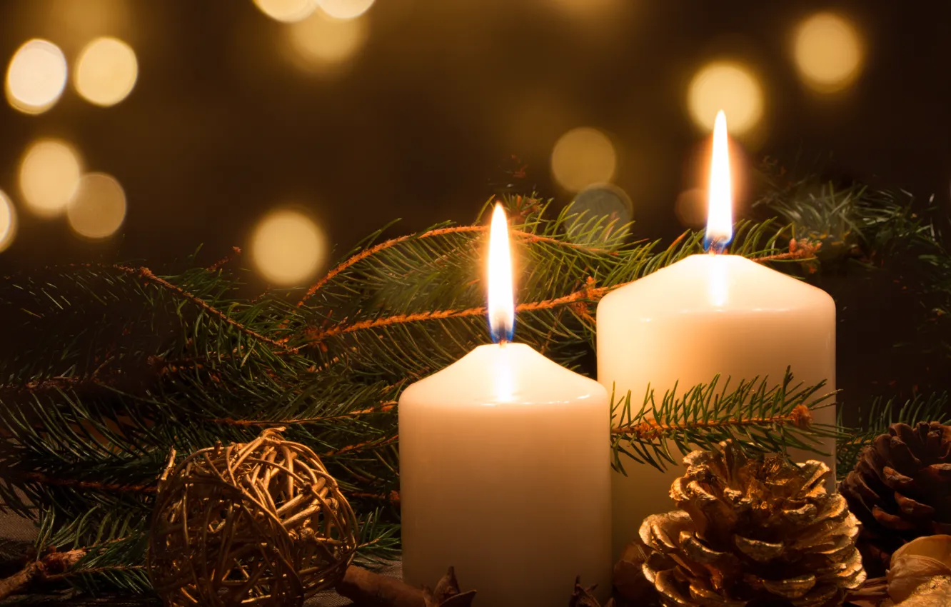 Photo wallpaper new year, Christmas, spruce, candles, bump
