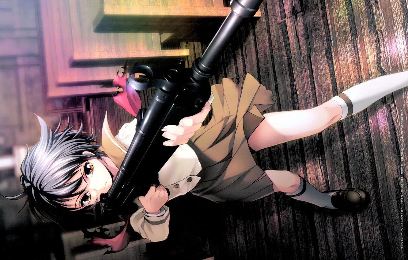 Photo wallpaper schoolgirl, rifle, shootout, shooter, cool, Phantom of Inferno, Elen