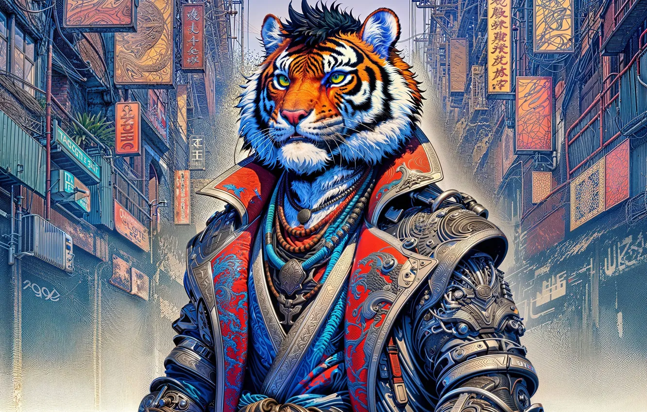 Photo wallpaper the city, tiger, style