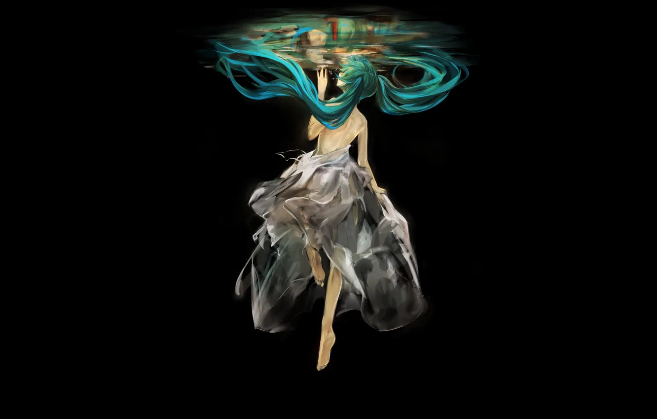 Photo wallpaper girl, barefoot, dress, art, vocaloid, Hatsune Miku, shoulders, under water