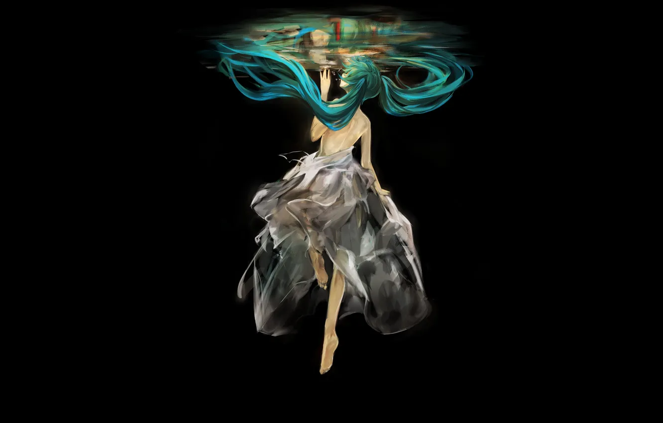 Photo wallpaper girl, barefoot, dress, art, vocaloid, hatsune miku, shoulders, under water