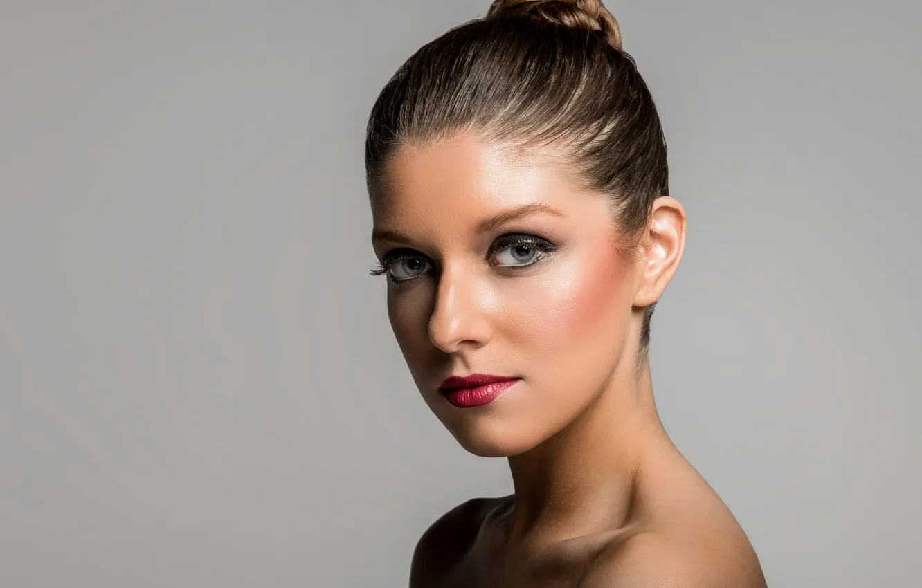 Photo wallpaper eyes, red, face, background, hair, makeup, lipstick, lips