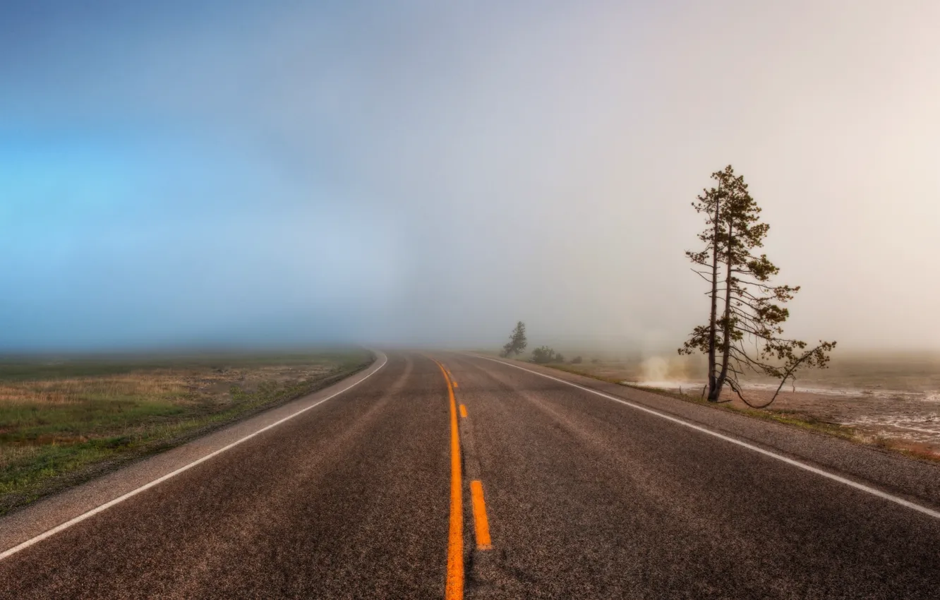 Photo wallpaper road, fog, Wallpaper, widescreen