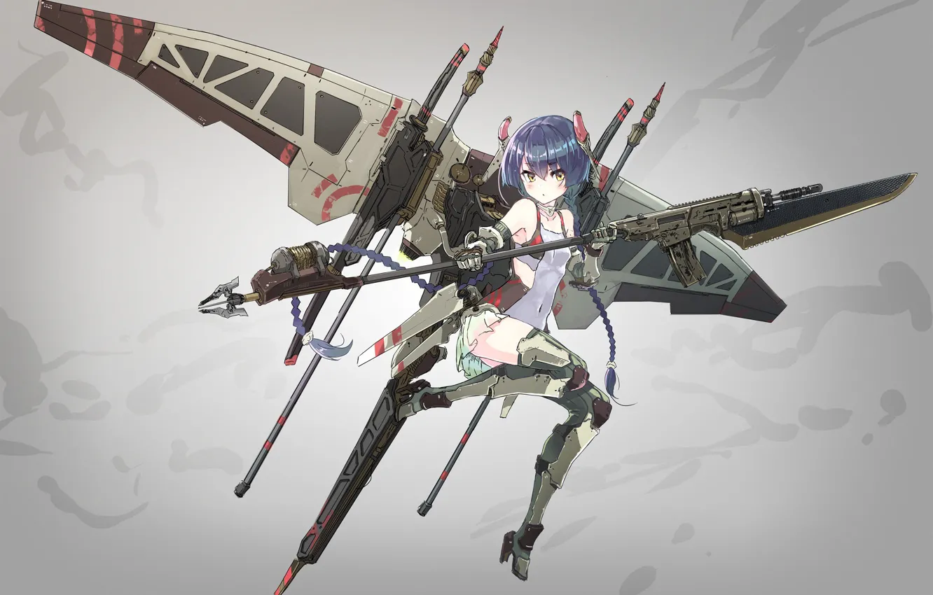 Photo wallpaper girl, gun, mecha, weapon, anime, blade, rifle, suit