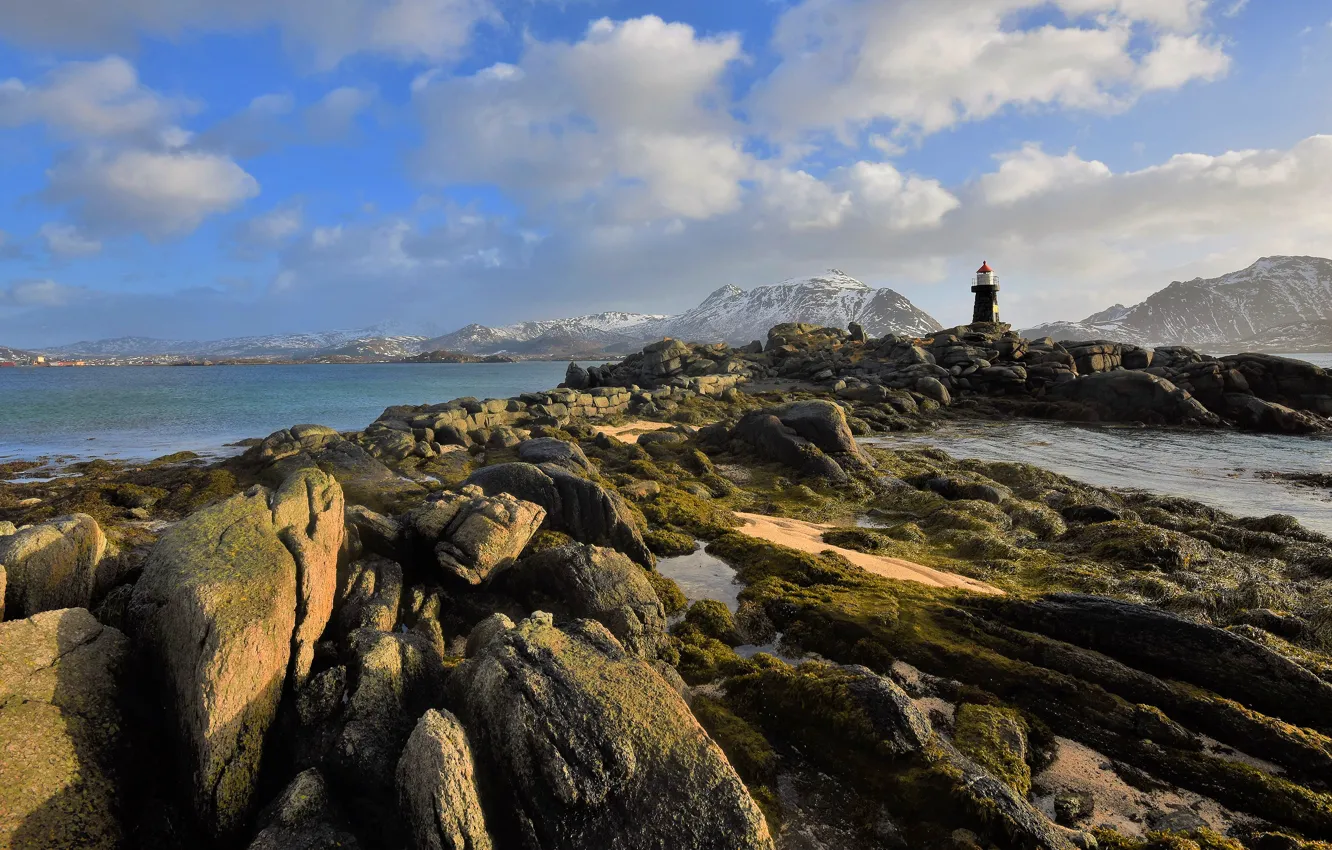 Photo wallpaper shore, rocky, sea, lighthouse, stones