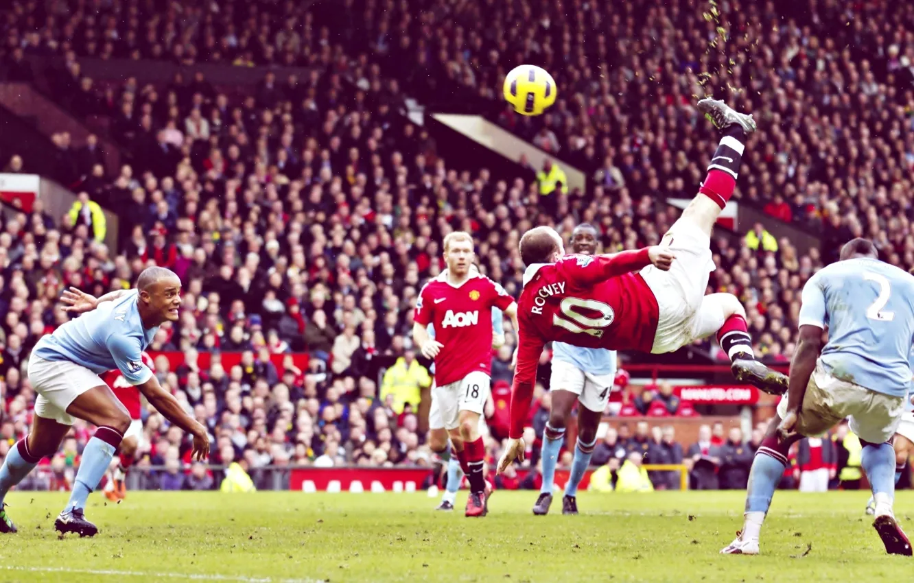 Photo wallpaper the ball, goal, Rooney, Manchester city, Vincent Kompany, gender Scholz, Manchester United