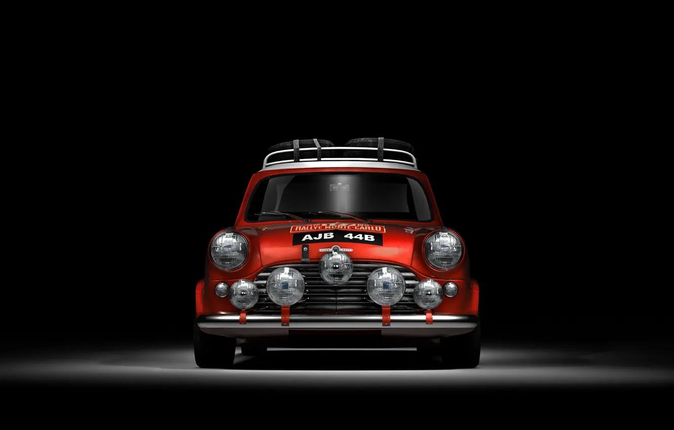 Photo wallpaper red, Mini Cooper, front view