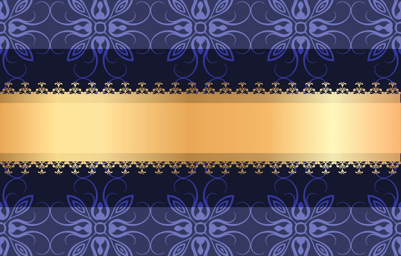 Photo wallpaper flowers, pattern, vector, ornament, gold ribbon, violet