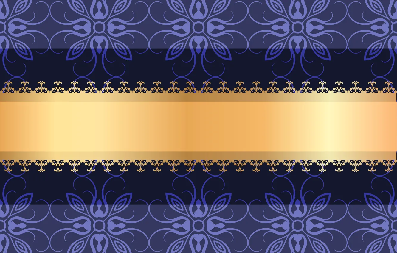 Photo wallpaper flowers, pattern, vector, ornament, violet, gold ribbon
