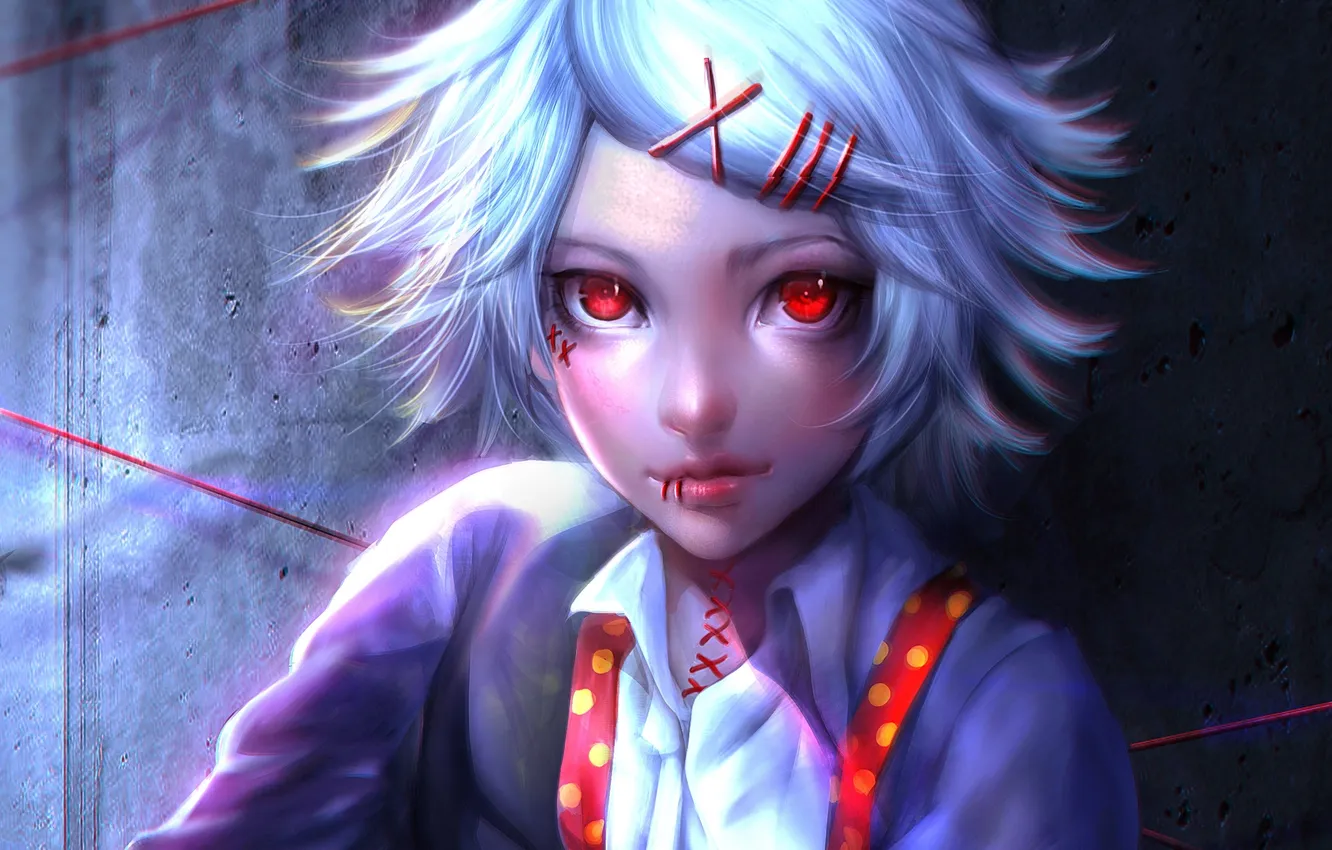 Photo wallpaper anime, art, guy, barrette, thread, Tokyo Ghoul, Suzuya Juuzou, Sangrde