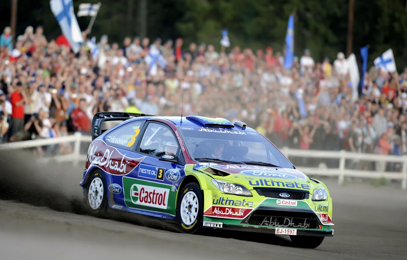 Photo wallpaper Ford, People, Skid, Focus, Rally, Focus, The front, Fans