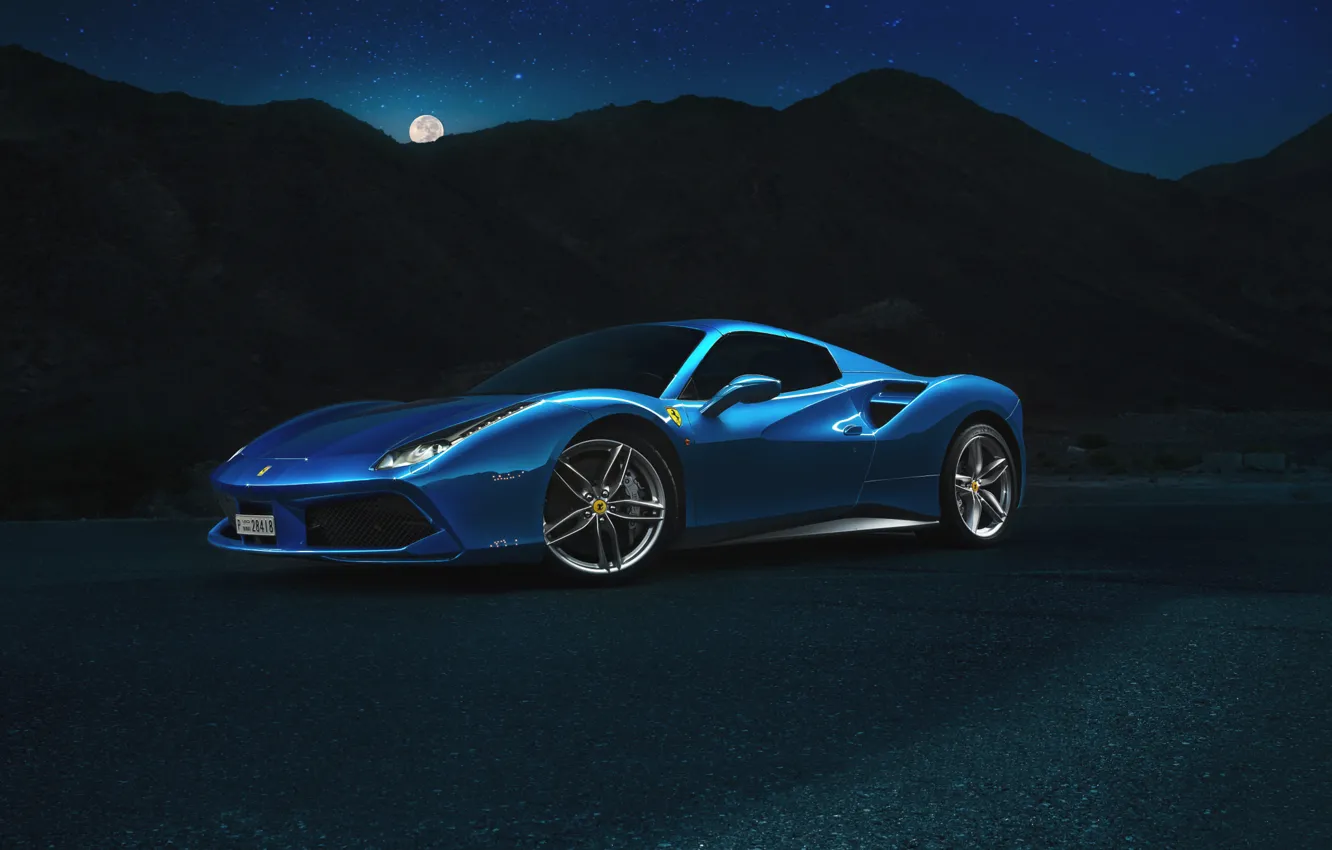 Photo wallpaper Ferrari, Blue, Front, Spider, Supercar, 488
