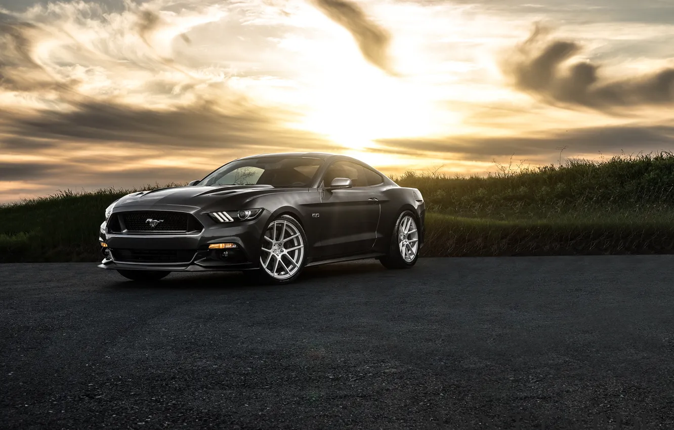 Photo wallpaper Mustang, Ford, Muscle, Car, Front, Sunset, Wheels, Before