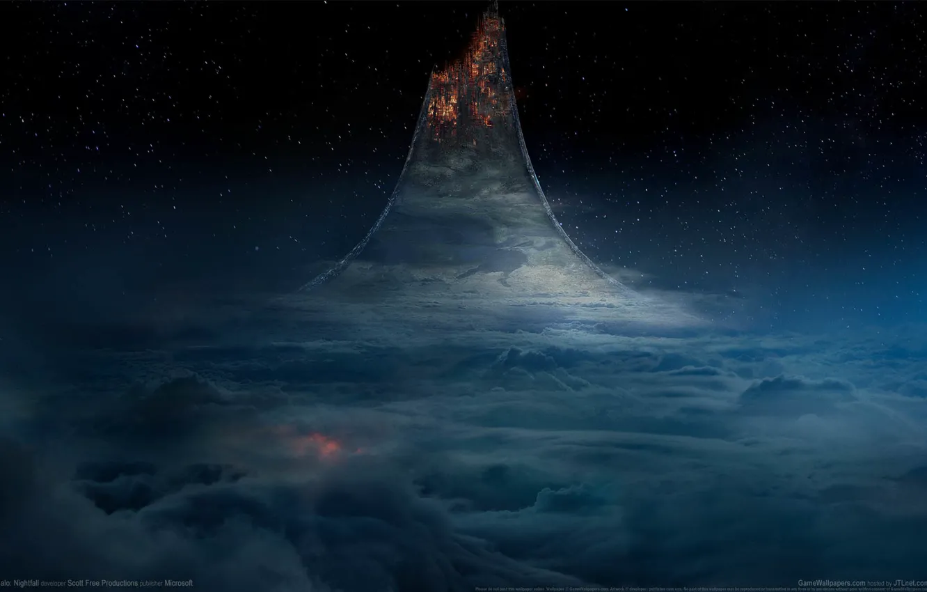 Photo wallpaper the sky, clouds, night, planet, ring, Halo, game wallpapers, Halo: Nightfall