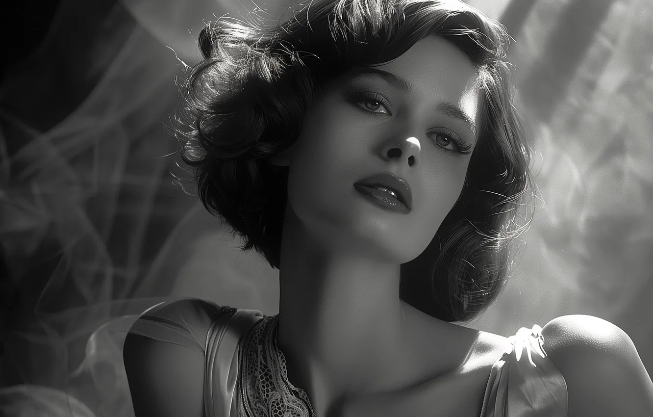 Photo wallpaper look, girl, light, face, pose, eyelashes, style, retro